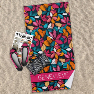 Fantastic Floral Pattern in Turquoise & Berry Beach Towel