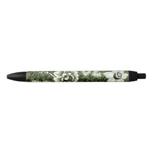Fantastic Flowers (Moss Green) Fine Art Black Ink Pen