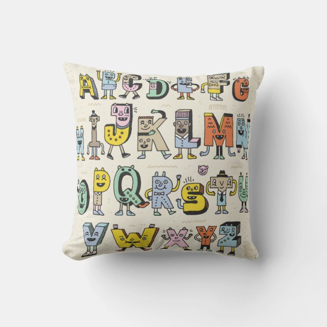 Fantastic Funny Alphabet. Wacky Doodle Letters Des Cushion (Front)