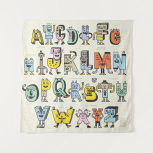 Fantastic Funny Alphabet. Wacky Doodle Letters Des Tapestry