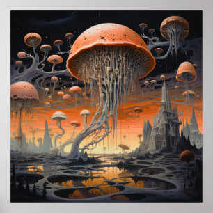 Fantastic landscapes with mystical characters poster