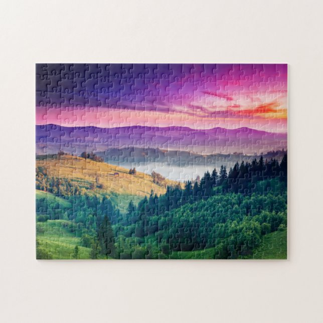 Fantastic Morning Mountain Landscape. Overcast Jigsaw Puzzle (Horizontal)