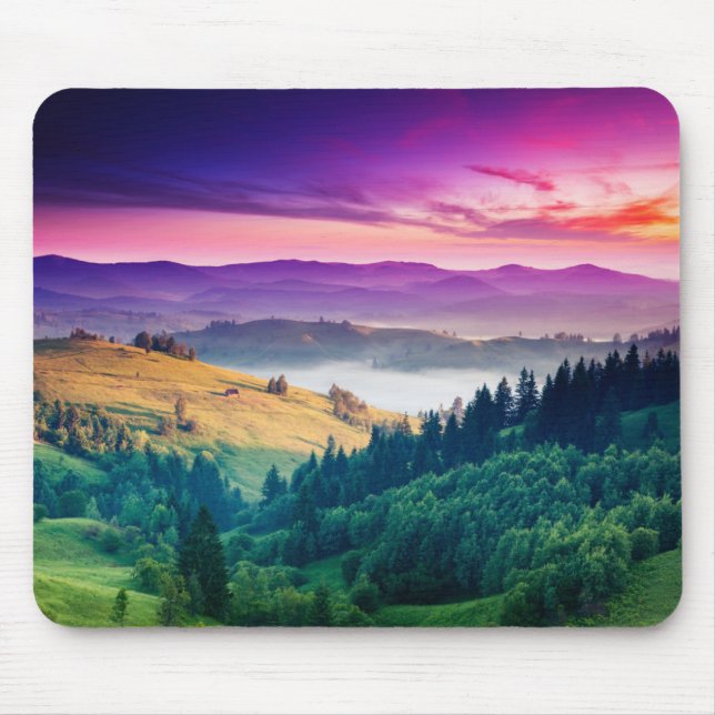 Fantastic Morning Mountain Landscape. Overcast Mouse Mat (Front)