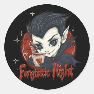 Fantastic night. Cute vampire with a cup of coffee Classic Round Sticker
