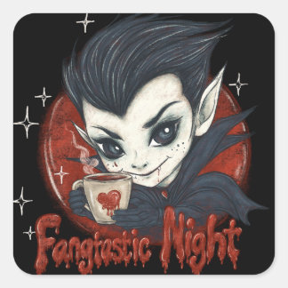 Fantastic night. Cute vampire with a cup of coffee Square Sticker