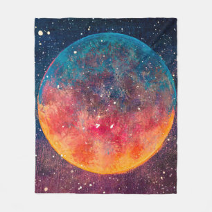 Fantastic oil painting beautiful big planet moon a fleece blanket