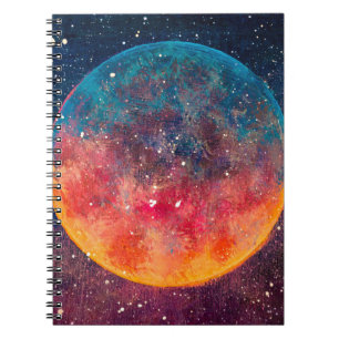 Fantastic oil painting beautiful big planet moon a notebook
