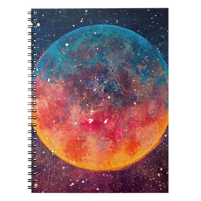 Fantastic oil painting beautiful big planet moon a notebook (Front)