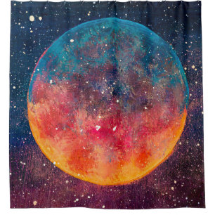 Fantastic oil painting beautiful big planet moon a shower curtain