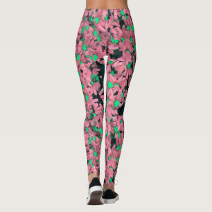 Fantastic Pink and Green Floral Print Leggings
