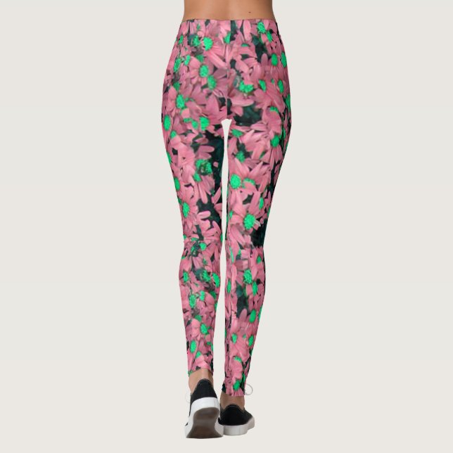 Fantastic Pink and Green Floral Print Leggings (Back)