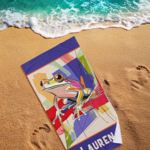 Fantastic Purple Frog Art Beach Towel