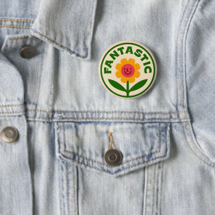 Fantastic Retro Flower Smiley Face Positivity 6 Cm Round Badge