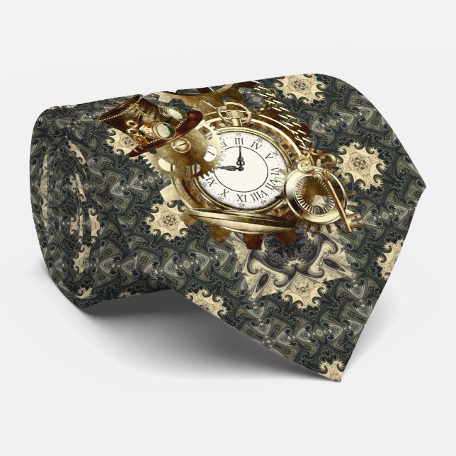 Fantastic Rusty and Gold Steampunk Art Tie (Rolled)