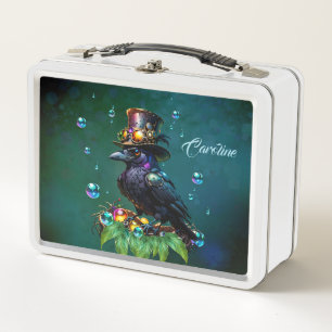 Fantastic steampunk crow metal lunch box