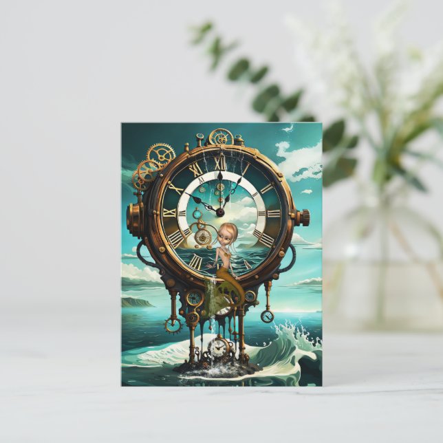 Fantastic steampunk sea clock postcard (Standing Front)