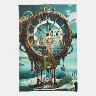 Fantastic steampunk sea clock tea towel
