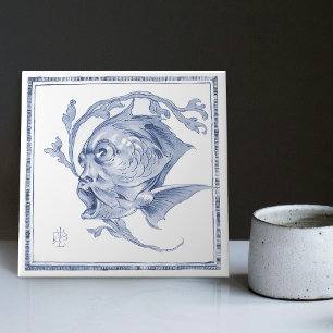Fantastical Creature Enchanting Art Nouveau Delft Tile