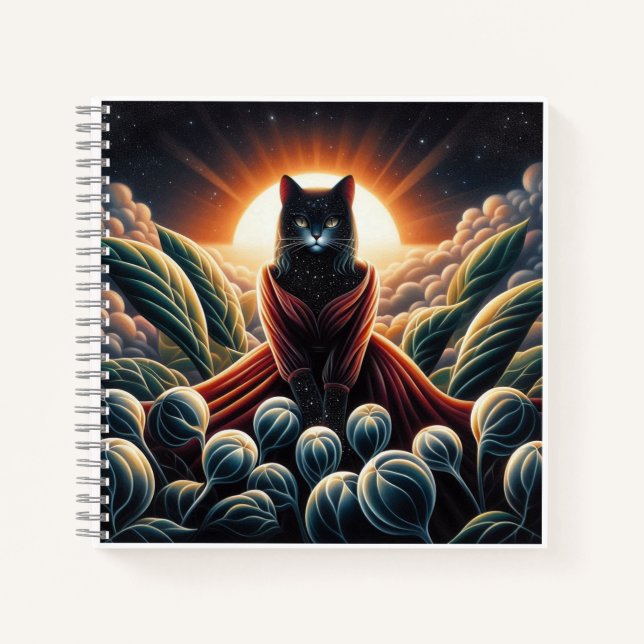 Fantastical Digital Art: Night Sky Cat Surrounded  Notebook (Front)