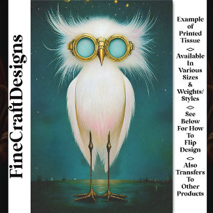 Fantastical Fluffy Cute White Bird BS8 Decoupage Tissue Paper