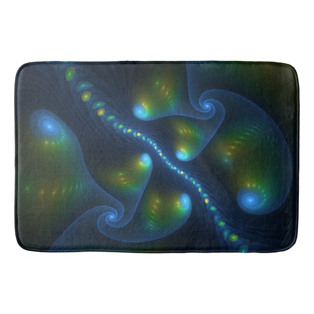 Fantasy Abstract Blue Green Yellow Fractal Art Bath Mat (Front)