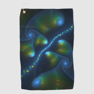 Fantasy Abstract Blue Green Yellow Fractal Art Golf Towel