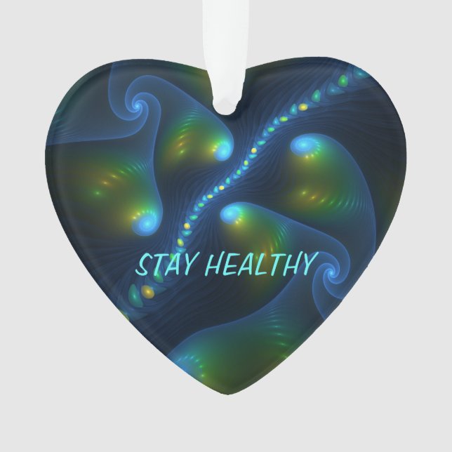 Fantasy Abstract Blue Green Yellow Fractal Text Ornament (Front)