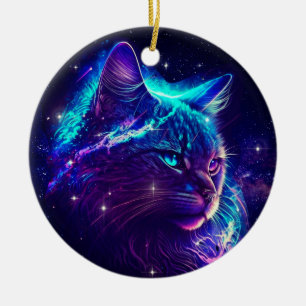 Fantasy Abstract Cute Galaxy Space Kitty Cat Ceramic Tree Decoration