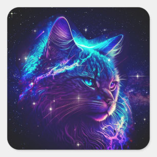 Fantasy Abstract Cute Galaxy Space Kitty Cat Square Sticker