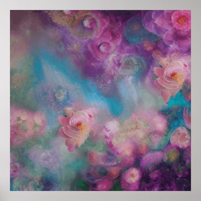 Fantasy Abstract Flowers In Pink And Purple Poster (Front)