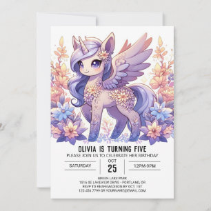 Fantasy Adorable Unicorn Digital Birthday  Invitation