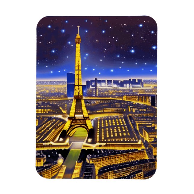 Fantasy Aerial View of Paris Under the Stars Magnet (Vertical)