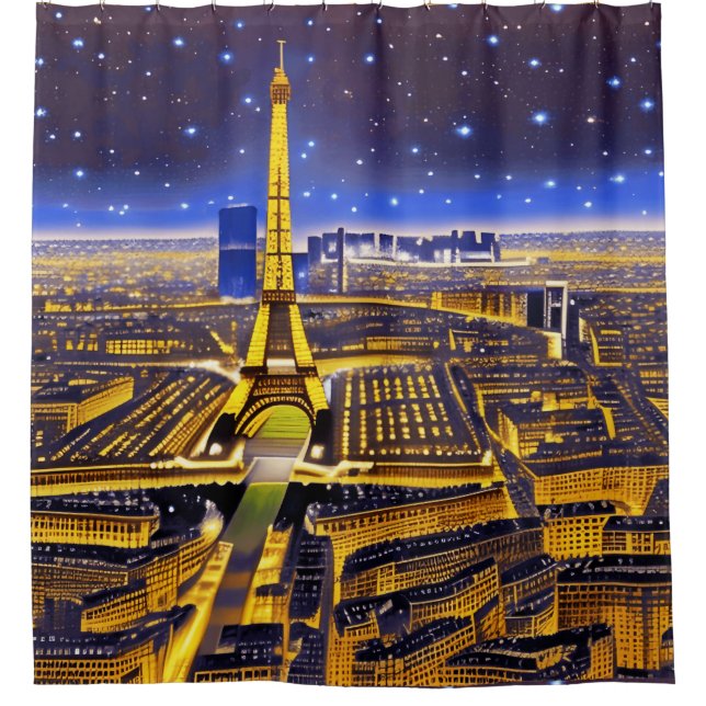 Fantasy Aerial View of Paris Under the Stars Shower Curtain (Front)