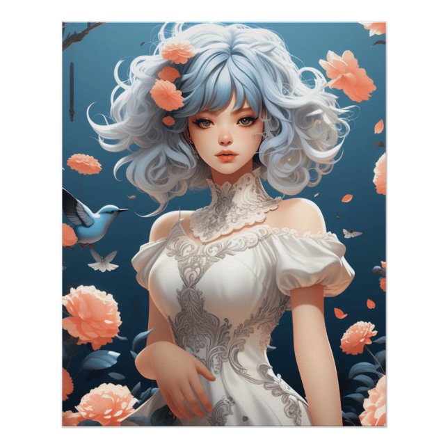 Fantasy AI Art Anime Dreams: Little Black Dress Poster (Front)