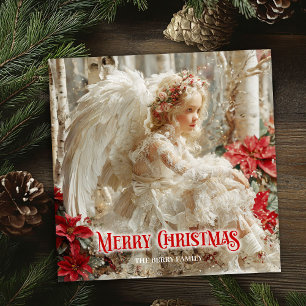 Fantasy angelic angel red gold festive shining  holiday card