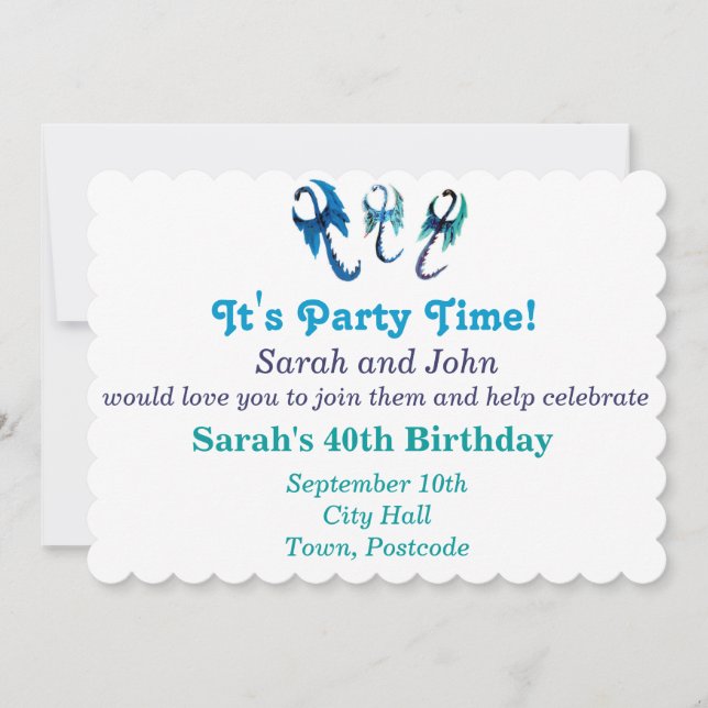 Fantasy Animals Blue Dragons Invitation (Front)