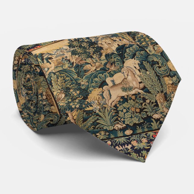 FANTASY ANIMALS,HORSES,WOODLAND Blue Green Floral  Tie (Rolled)