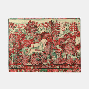 FANTASY ANIMALS,HORSES,WOODLAND Red Green Floral  Doormat