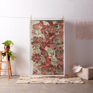 FANTASY ANIMALS,HORSES,WOODLAND Red Green Floral  Fabric