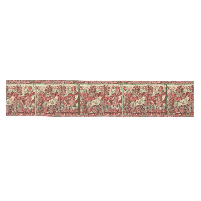 FANTASY ANIMALS,HORSES,WOODLAND Red Green Floral Medium Table Runner (Horizontal)