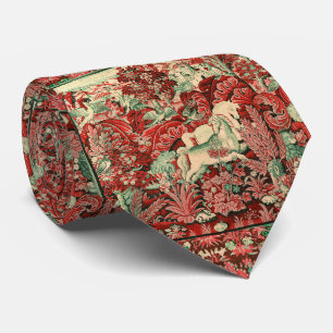 FANTASY ANIMALS,HORSES,WOODLAND Red Green Floral Tie