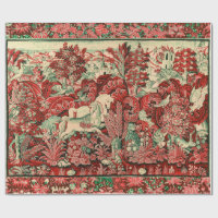 FANTASY ANIMALS,HORSES,WOODLAND Red Green Floral