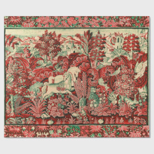 FANTASY ANIMALS,HORSES,WOODLAND Red Green Floral  Wrapping Paper