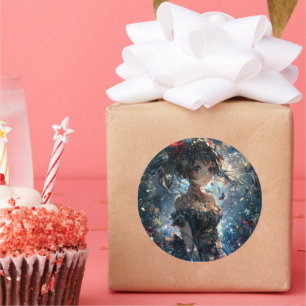 Fantasy Anime Girl in Enchanted Garden Classic Round Sticker