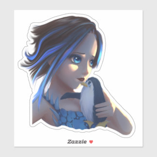 Fantasy anime girl with antarctic penguin sticker