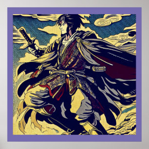 Fantasy Anime Hero 2 - Japanese Woodcut Poster