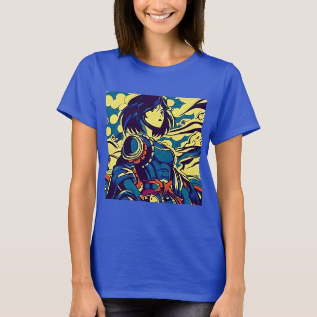Fantasy Anime Hero 3 - Japanese Woodcut T-Shirt (Front)