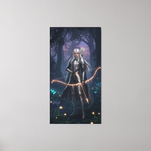 Fantasy anime scene of an elegant elf warrior canvas print