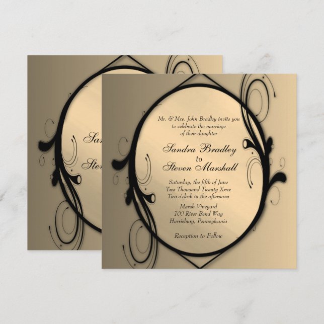 Fantasy Antique Gold Wedding Invitation (Front/Back)