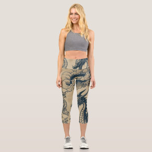 Fantasy Antiqued Dragons  Capri Leggings